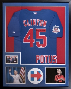 Hillary Clinton Autographed Chicago Cubs #45 "Clinton" Framed 43x34 Jersey (JSA)